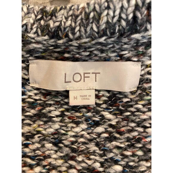Loft Cardigan Sweater Chunky Oversized Medium Black White Variegated Knit - Picture 8 of 12